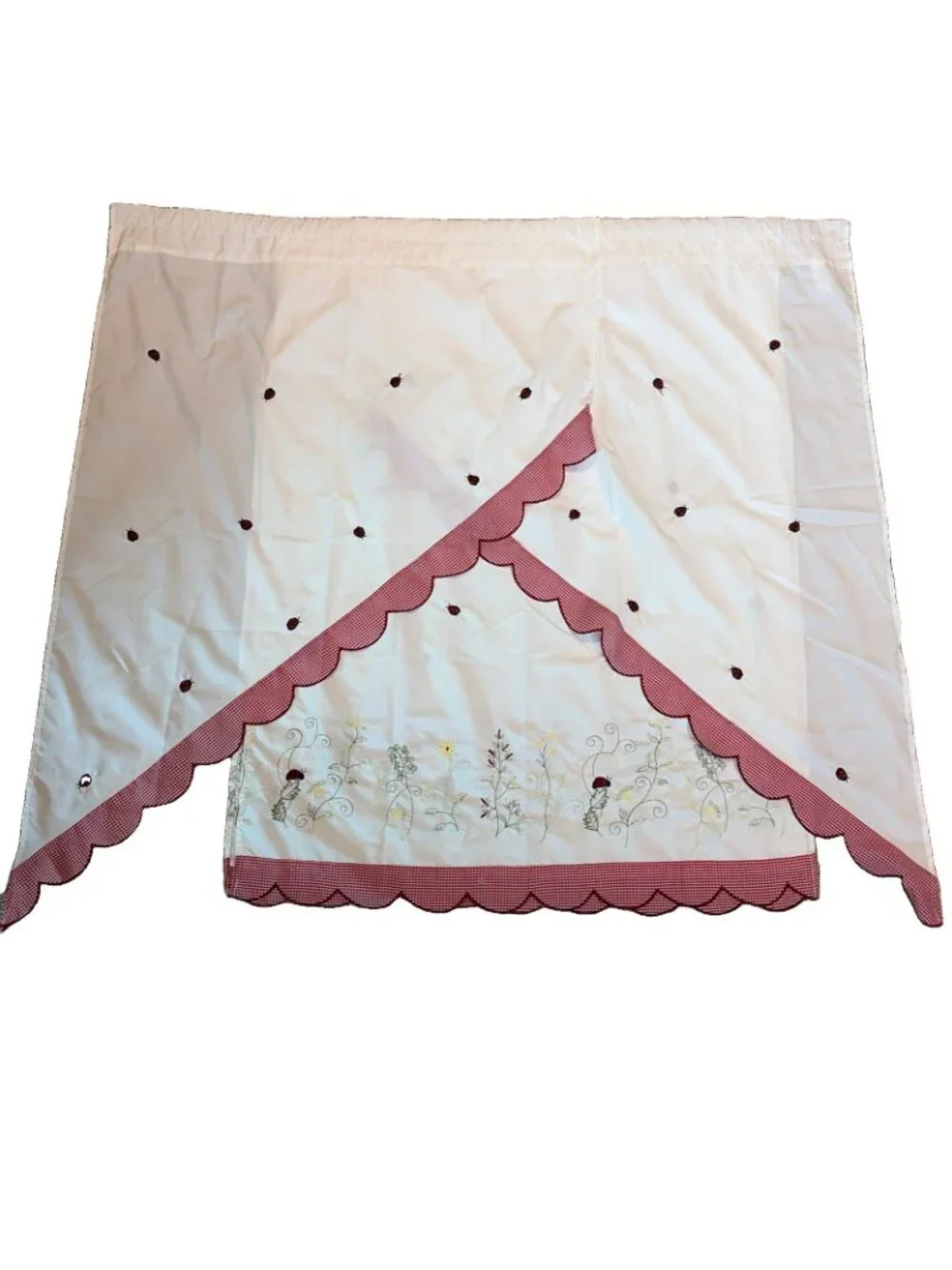Lorraine Ladybug Meadow Swag Valance & Panels Curtain Red Gingham Cottagecore